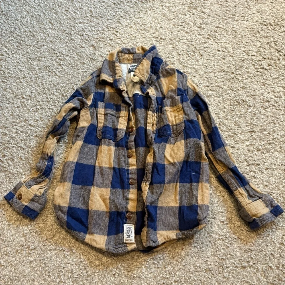 Size 5 Button Down Shirt Bundle Boys Dinosaur Plaid Yellow Blue Carter Gymboree